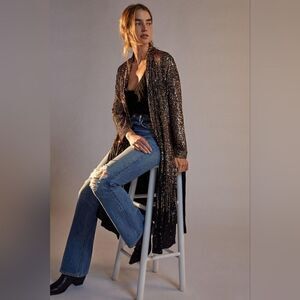 NWOT Anthropologie BB Dakota Dulcinea Sequined Duster Jacket In Rose Extra Small